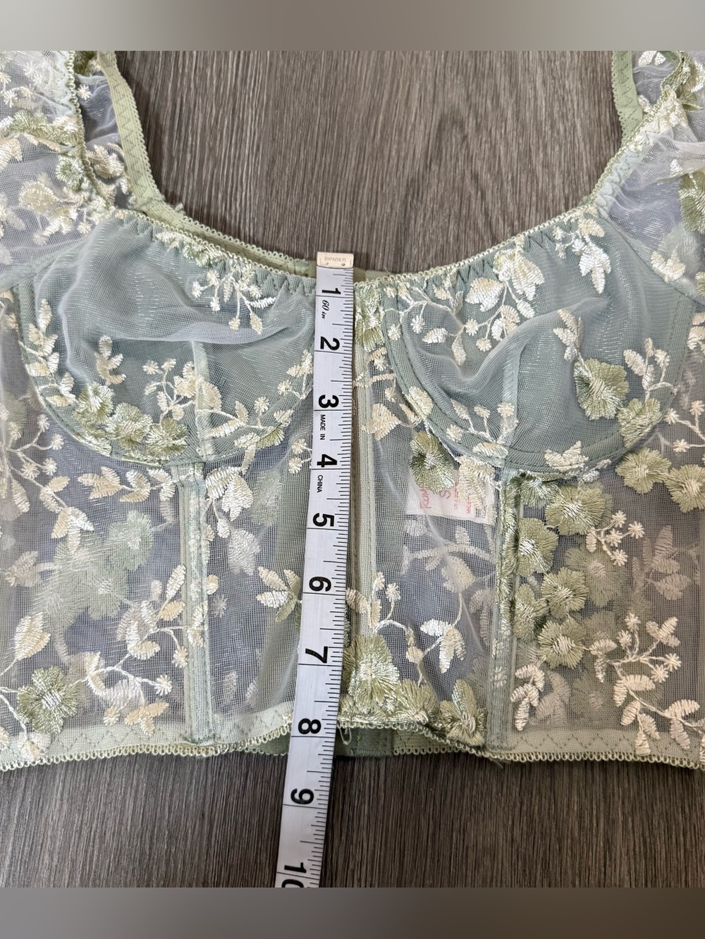 ROMWE Sage Green Floral Puff Sleeve Crop Top Size Small Whimsy Fairy Boho - Picture 10 of 10